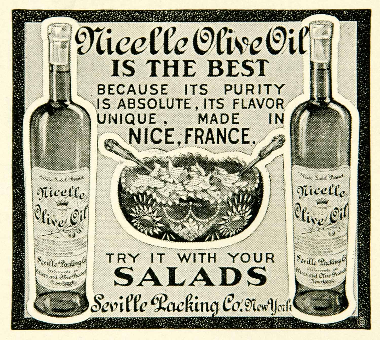 1899 Ad Nicelle Olive Oil Nice France French Salad Dressing Seville COLL4