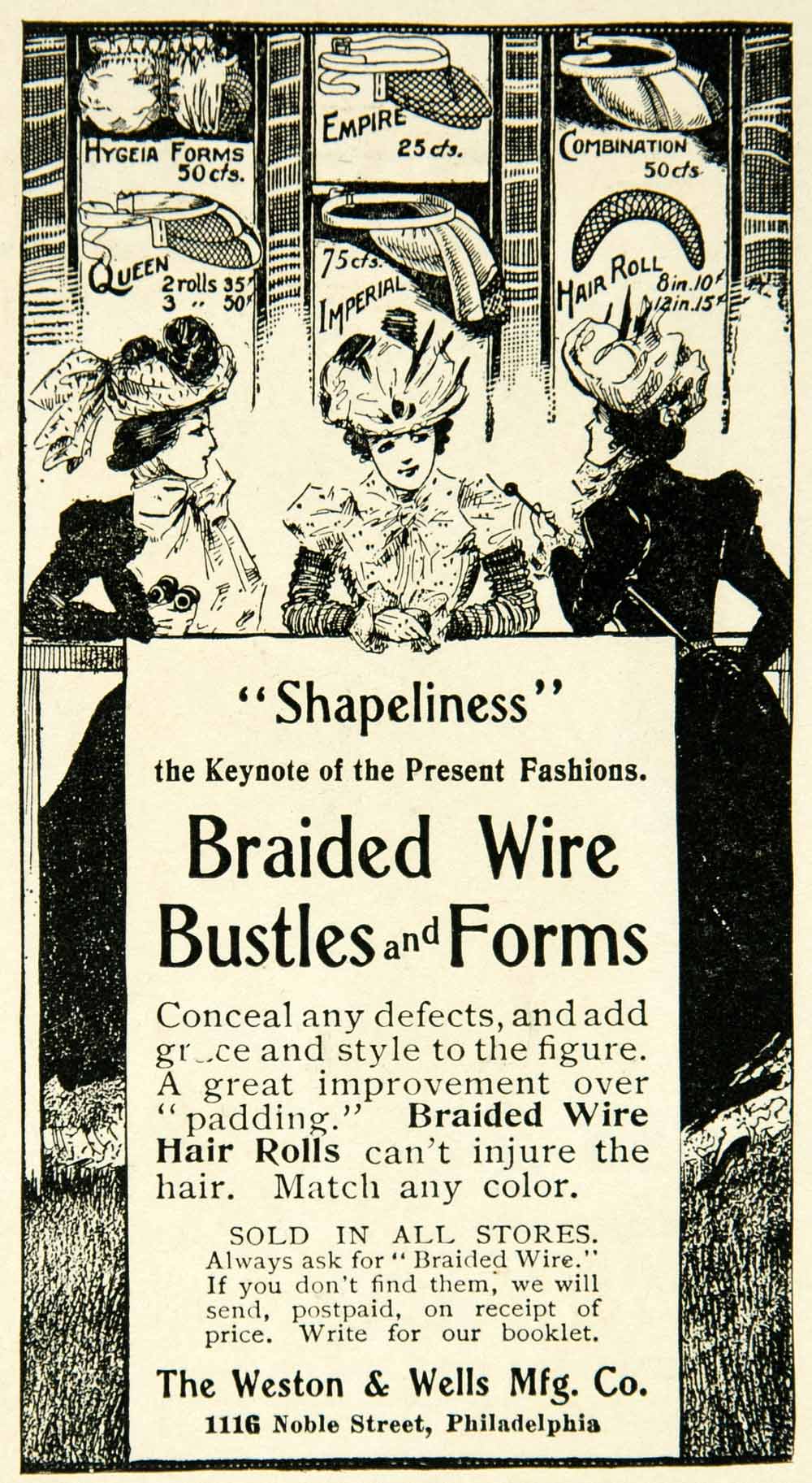 1899 Ad Braided Wire Bustles Forms Weston Wells Manufacturing Philadelphia COLL4