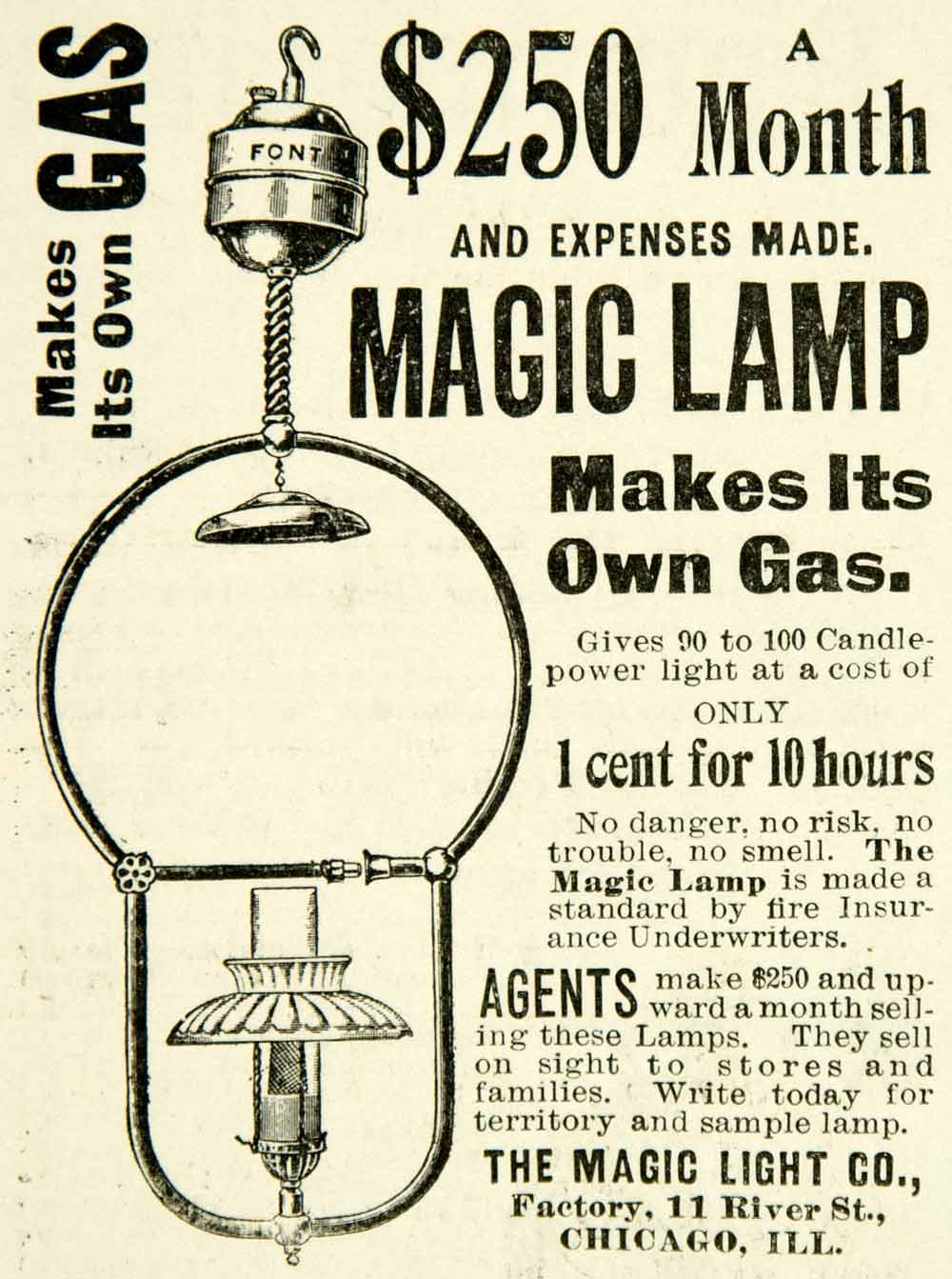 1900 Ad Gas Magic Lamp Light Chicago Illinois Candle Advertisement COLL4