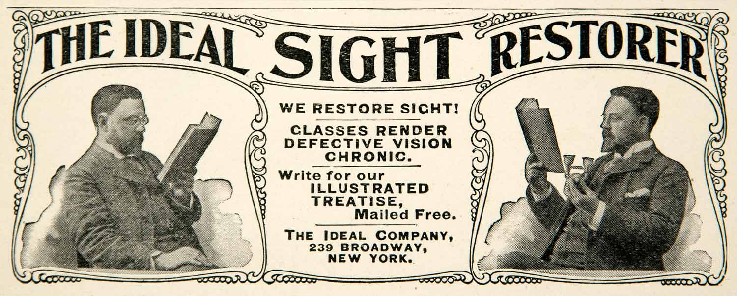 1900 Ad Sight Restorer Optical Vision Broadway Reading Book Blindness Eye COLL4