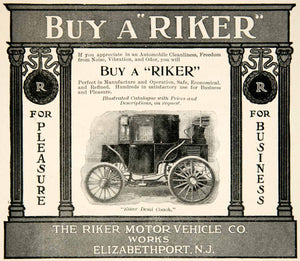 1900 Ad Riker Motor Vehicle Elizabethport New Jersey Demi Coach Car COLL4