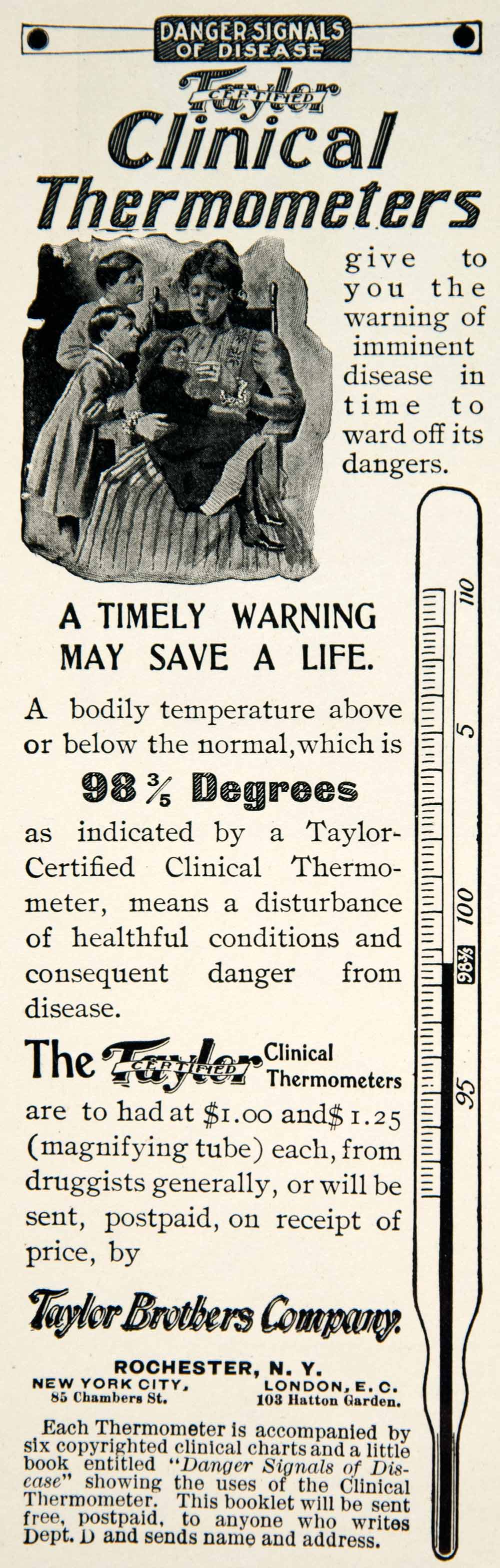 1900 Ad Taylor Brothers Rochester Clinical Thermometer Advertisement COLL4