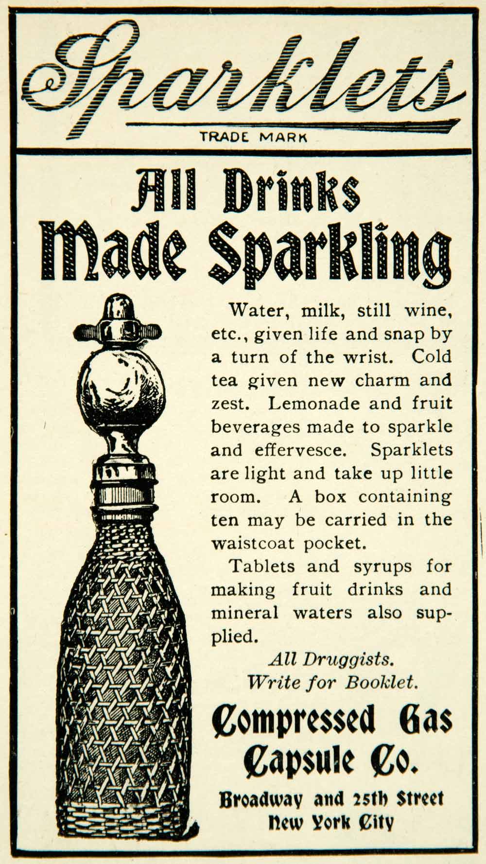 1900 Ad Sparklets Compressed Gas Capsule Beverage Tablet Syrup Mineral COLL4
