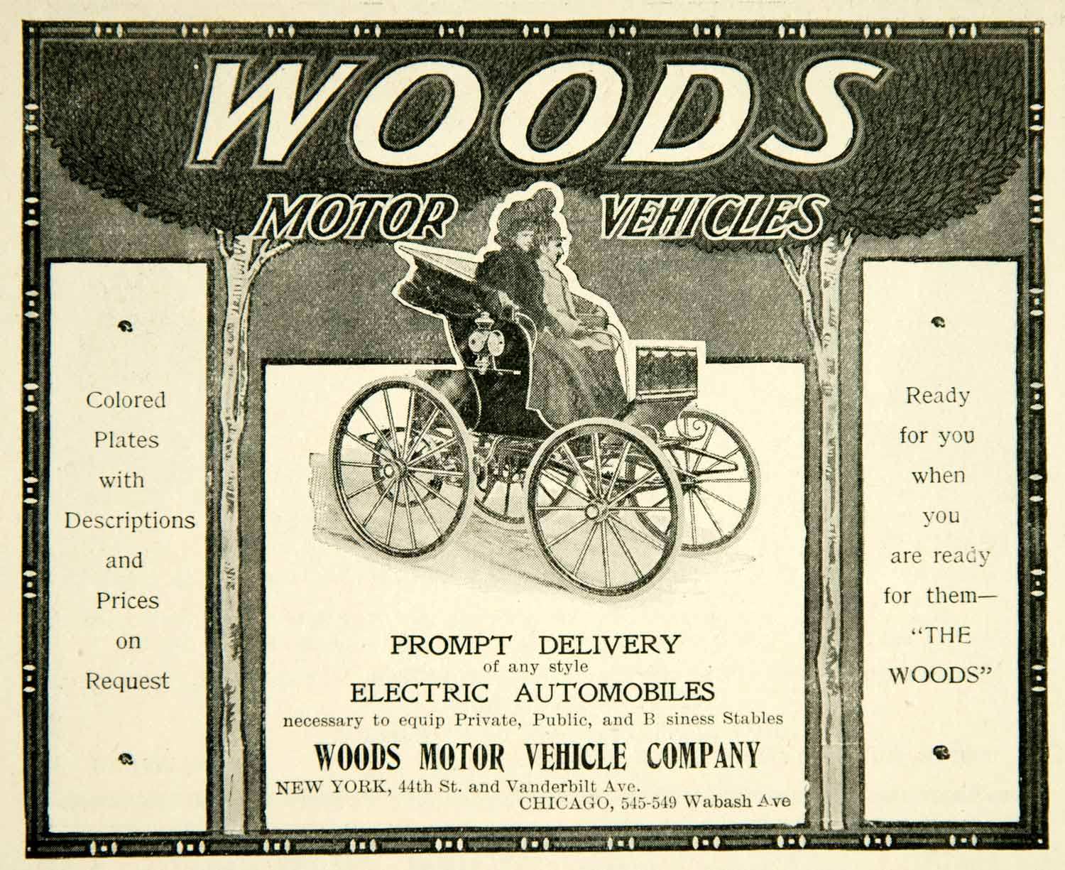 1900 Ad Woods Motor Vehicles Chicago Illinois Carriage Electric Wabash COLL4