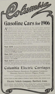 1906 Ad Columbia Electric Carriage Vintage Gasoline Car - ORIGINAL ADVERTISING