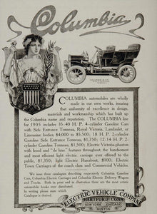 1905 Ad Columbia Tonneau Electric Vintage Gasoline Car - ORIGINAL ADVERTISING
