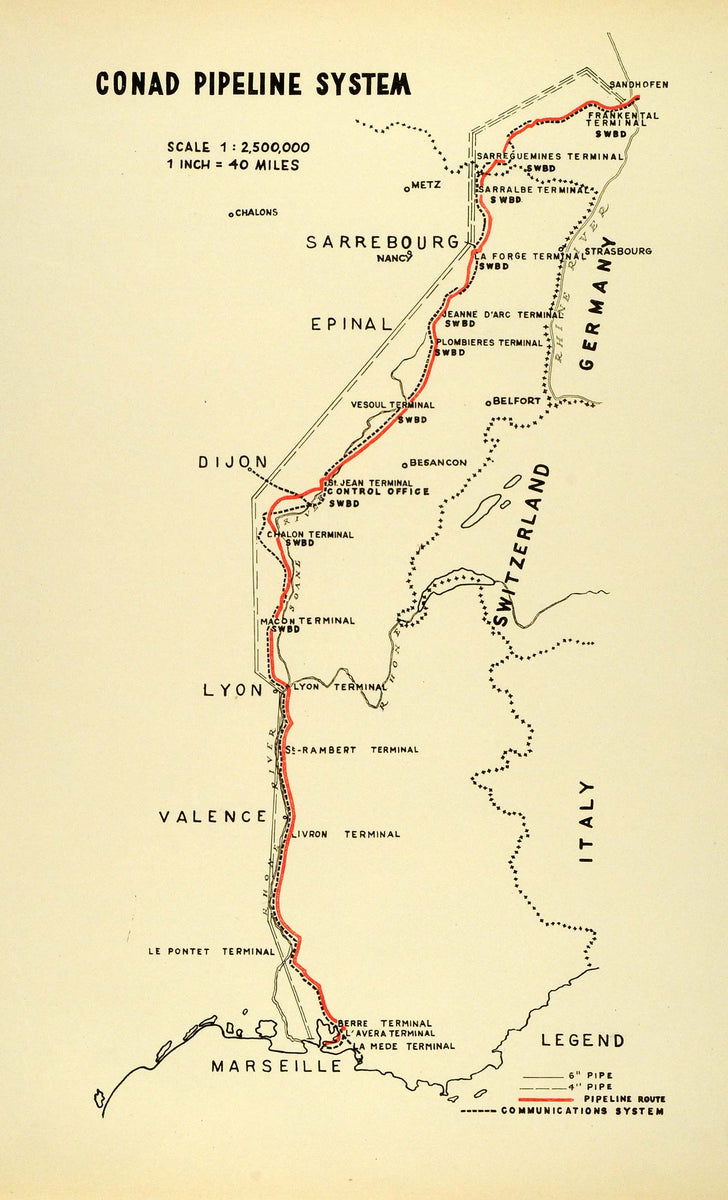 1945 Print Conad Pipeline System France Metz Germany Epinal Sarrebourg