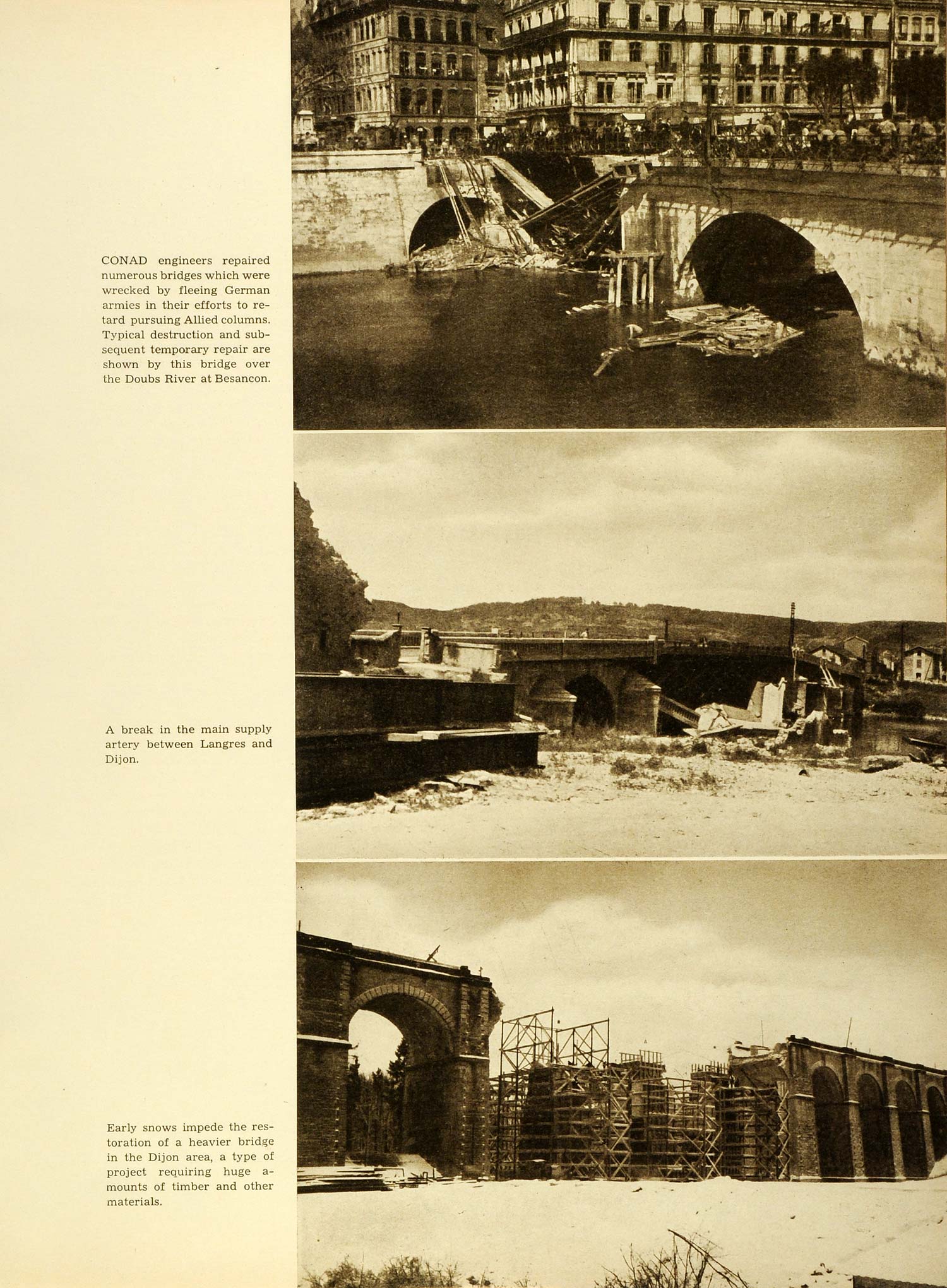 1945 Print Engineer Bridge Doubs River Besancon Langres Dijon France CON1