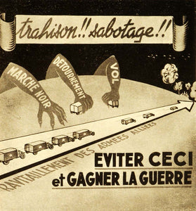 1945 Print Sabotage Trahison Poster Contest Civilian Population Campaign CON1