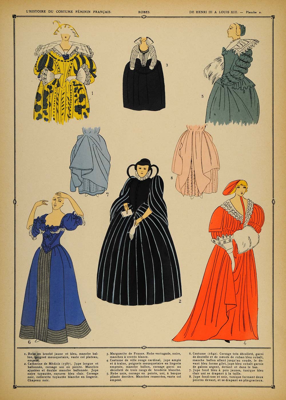 1922 Pochoir Renaissance Costume French Royalty Dress - ORIGINAL COS1 Period Paper Historic Art LLC 1922 Pochoir Renaissance Costume French Royalty Dress - ORIGINAL COS1 Period Paper Historic Art LLC