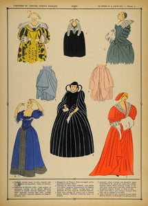 1922 Pochoir Renaissance Costume French Royalty Dress - ORIGINAL COS1