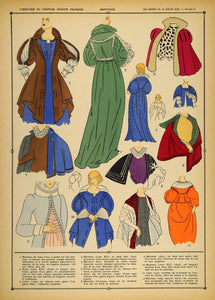 1922 Pochoir Louis XIII Costume French Lady Coats Capes - ORIGINAL COS1
