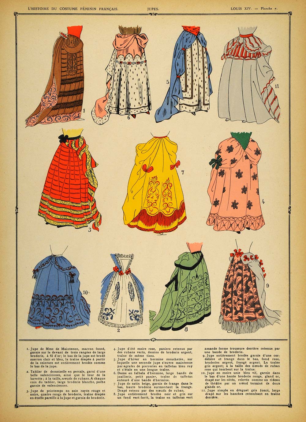 1922 Pochoir Louis XIV Costume French Women Skirts NICE - ORIGINAL COS1