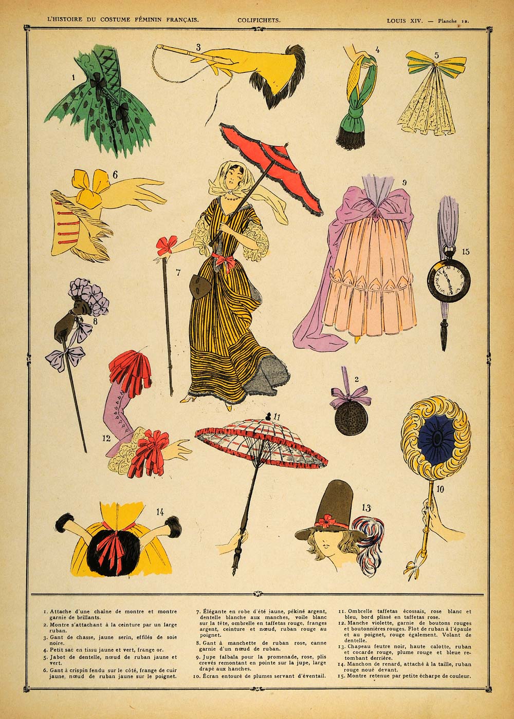 1922 Pochoir Louis XIV Ladies Costume Umbrella Gloves - ORIGINAL COS1