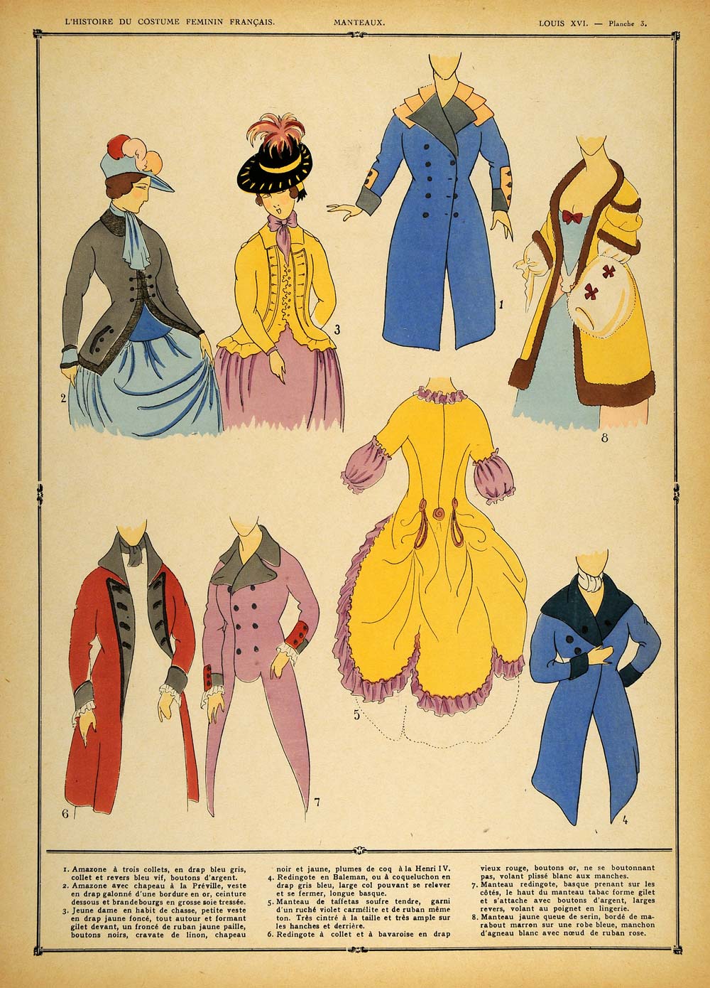 1922 Pochoir Louis XVI French Lady Costume Coat Jacket - ORIGINAL COS1