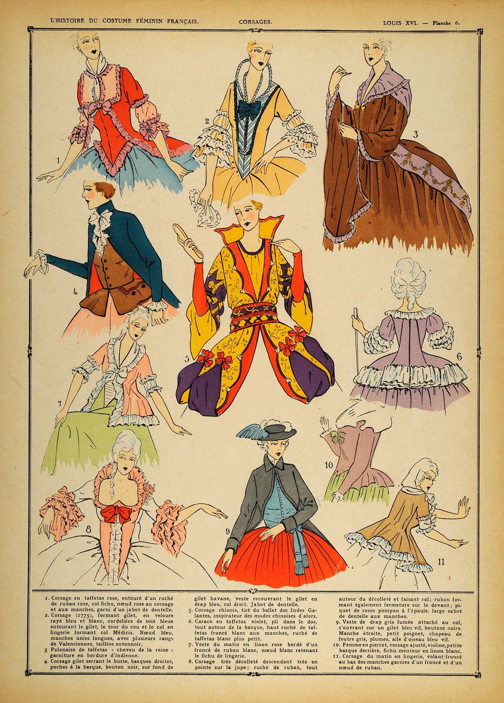 1922 Pochoir Louis XVI French Costume Dresses Bodices - ORIGINAL COS1