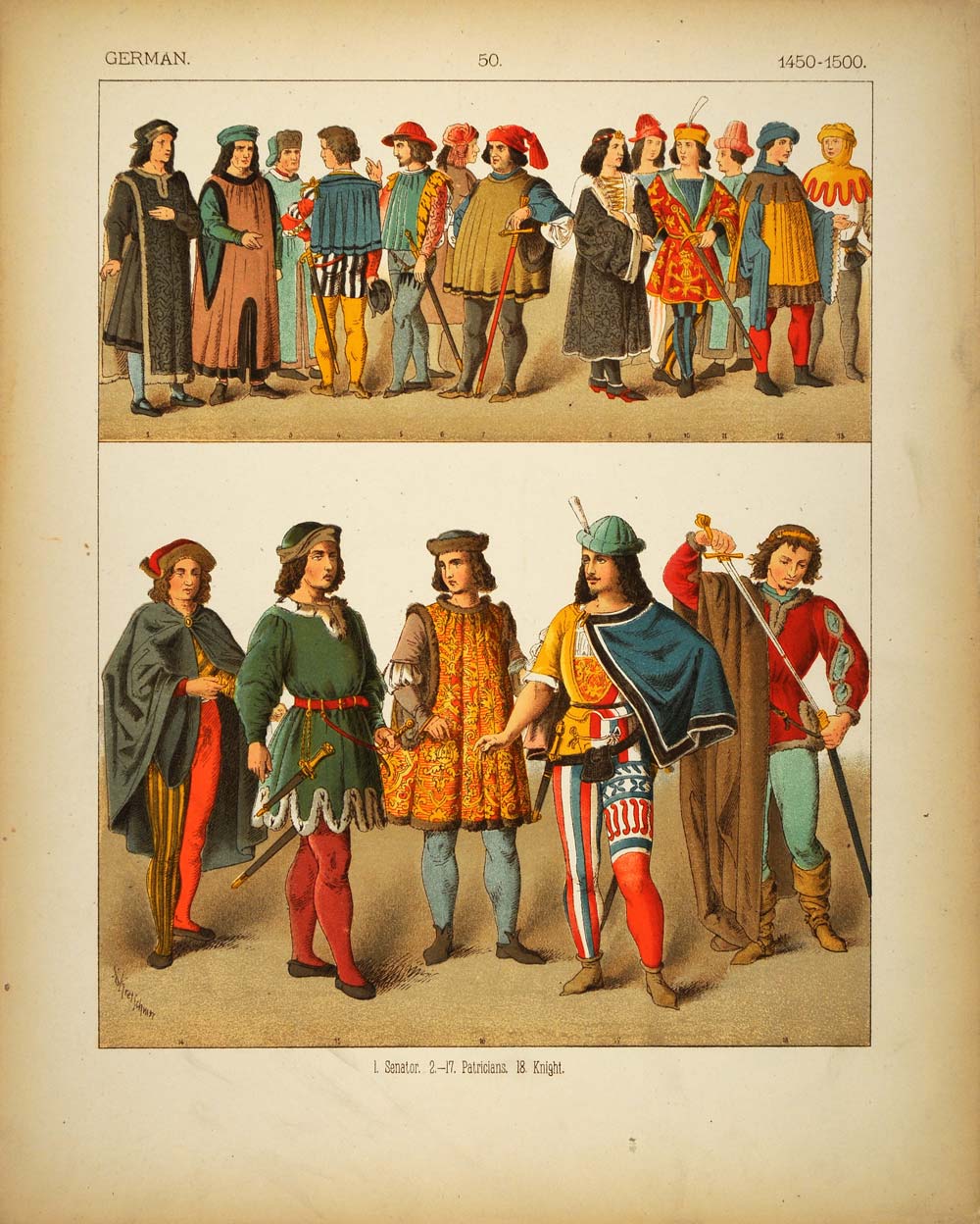 1882 Costume German Medieval Senator Nobles Men Knight - ORIGINAL COS2
