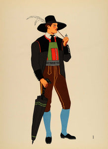 1939 Costume Pfitsch Austria Man Lederhosen Lithograph - ORIGINAL COS4