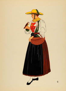 1939 Austrian Woman Costume Pfitsch Austria Lithograph - ORIGINAL COS4