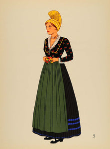 1939 Austrian Woman Costume Waldviertel Austria Litho. - ORIGINAL COS4