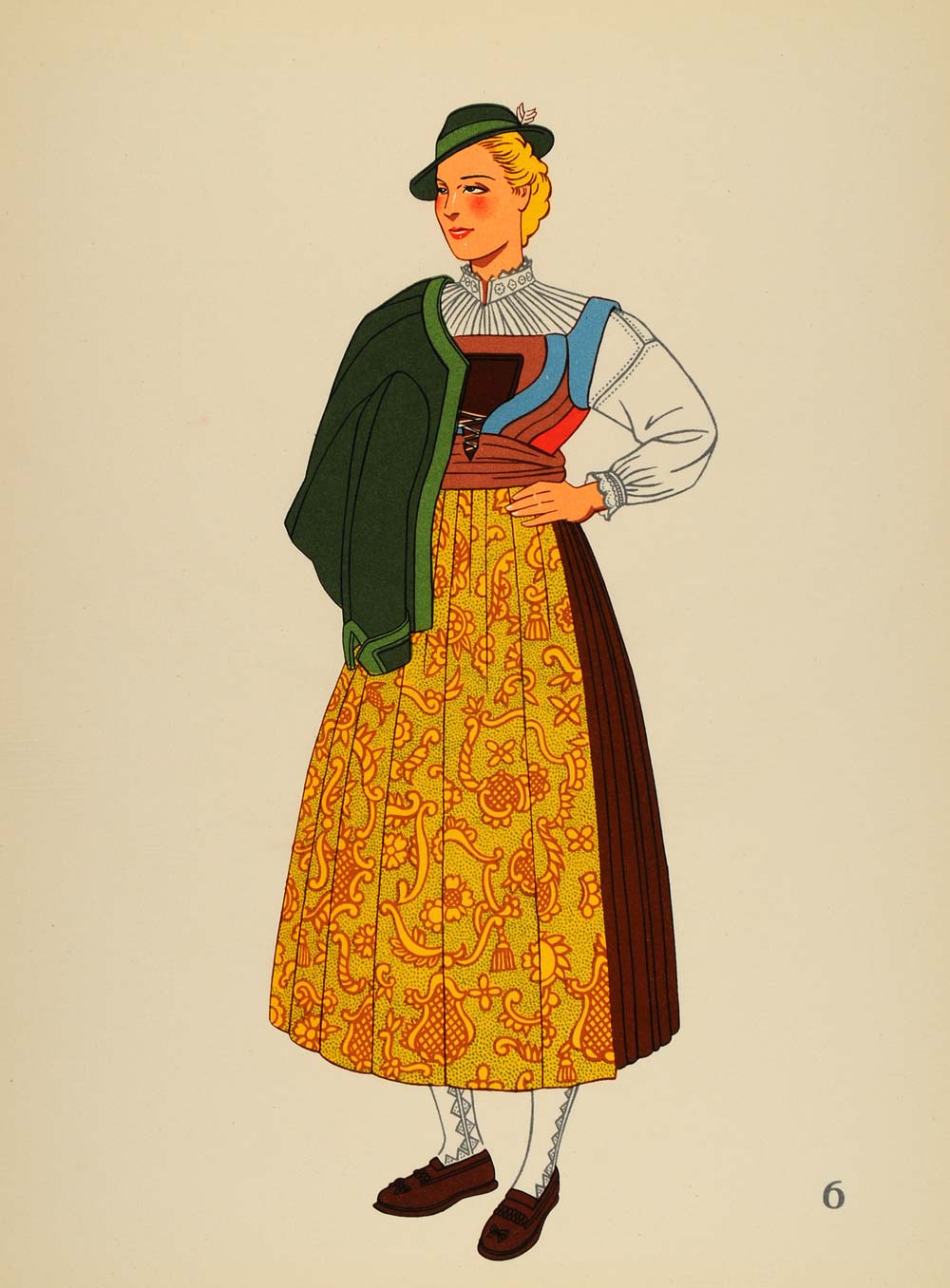 1939 Tyrolean Costume Woman Buchenstein Austria Litho. - ORIGINAL COS4