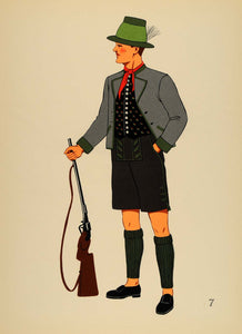 1939 Lederhosen Hat Costume Hunter Man Rifle Austria - ORIGINAL COS4