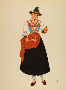 1939 Tyrol Woman Costume Zillertal Austria Lithograph - ORIGINAL COS4