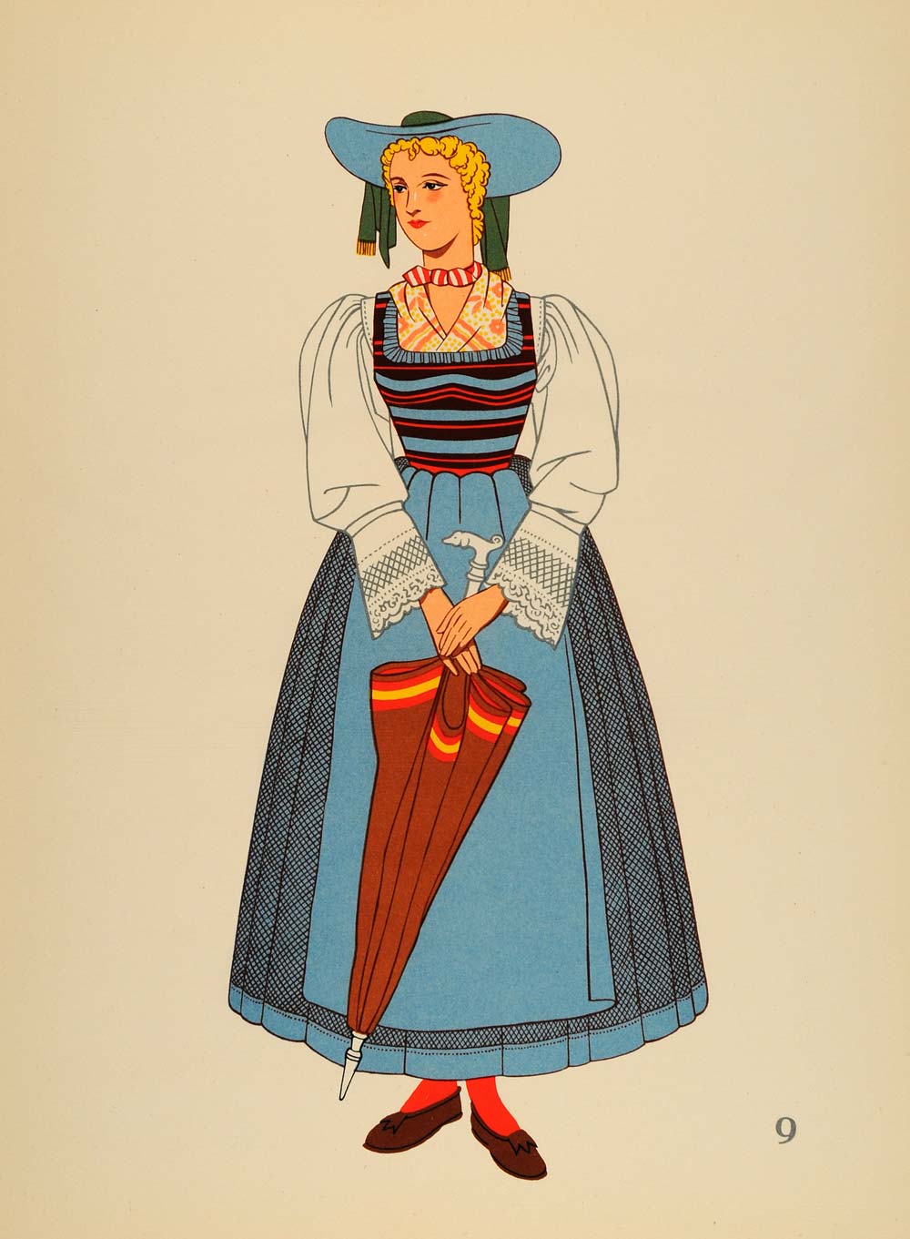 1939 Tyrolean Woman Costume Molten Austria Lithograph - ORIGINAL COS4