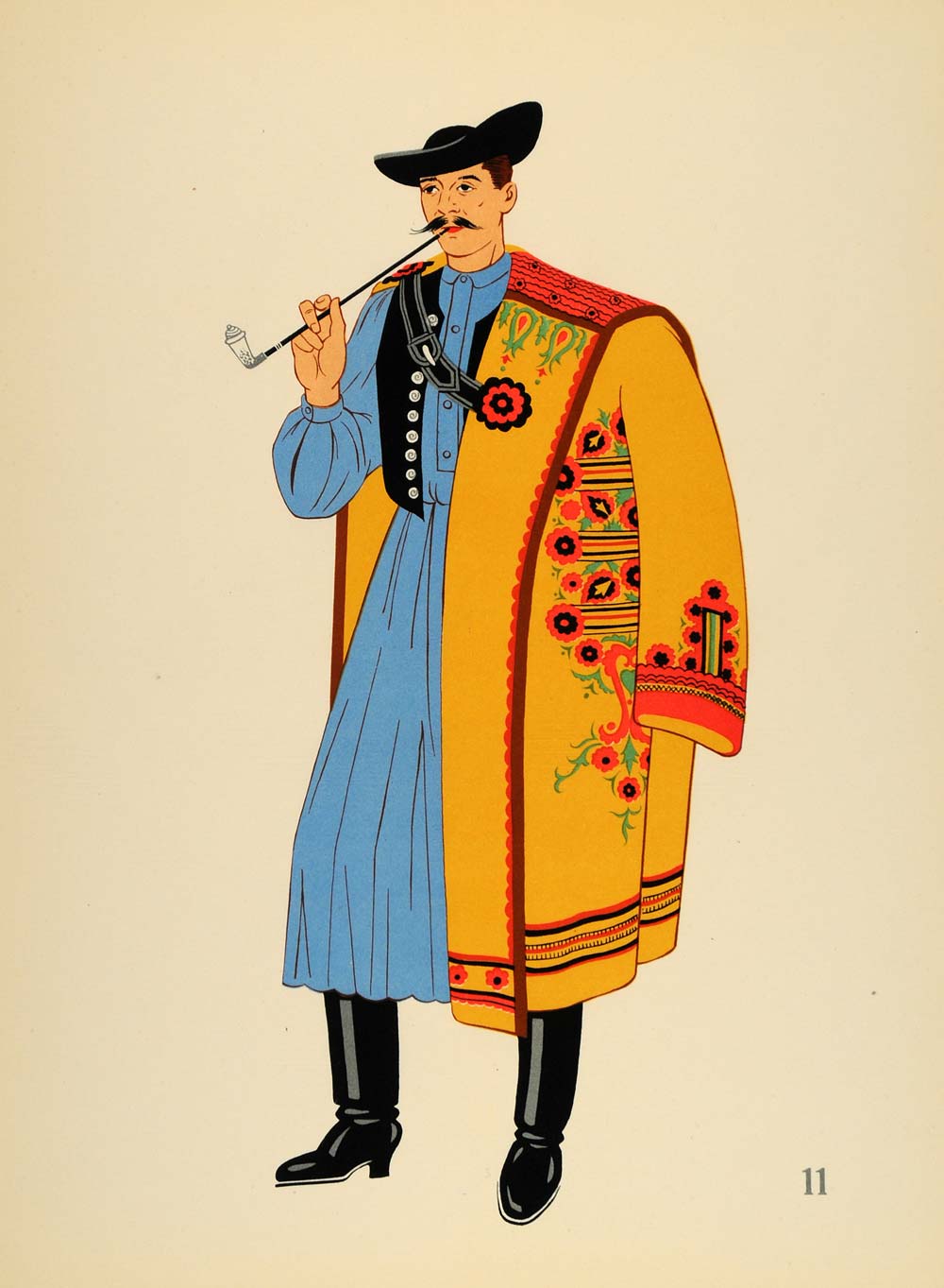 1939 Costume Horse Guard Hortobagy Hungary Lithograph - ORIGINAL COS4
