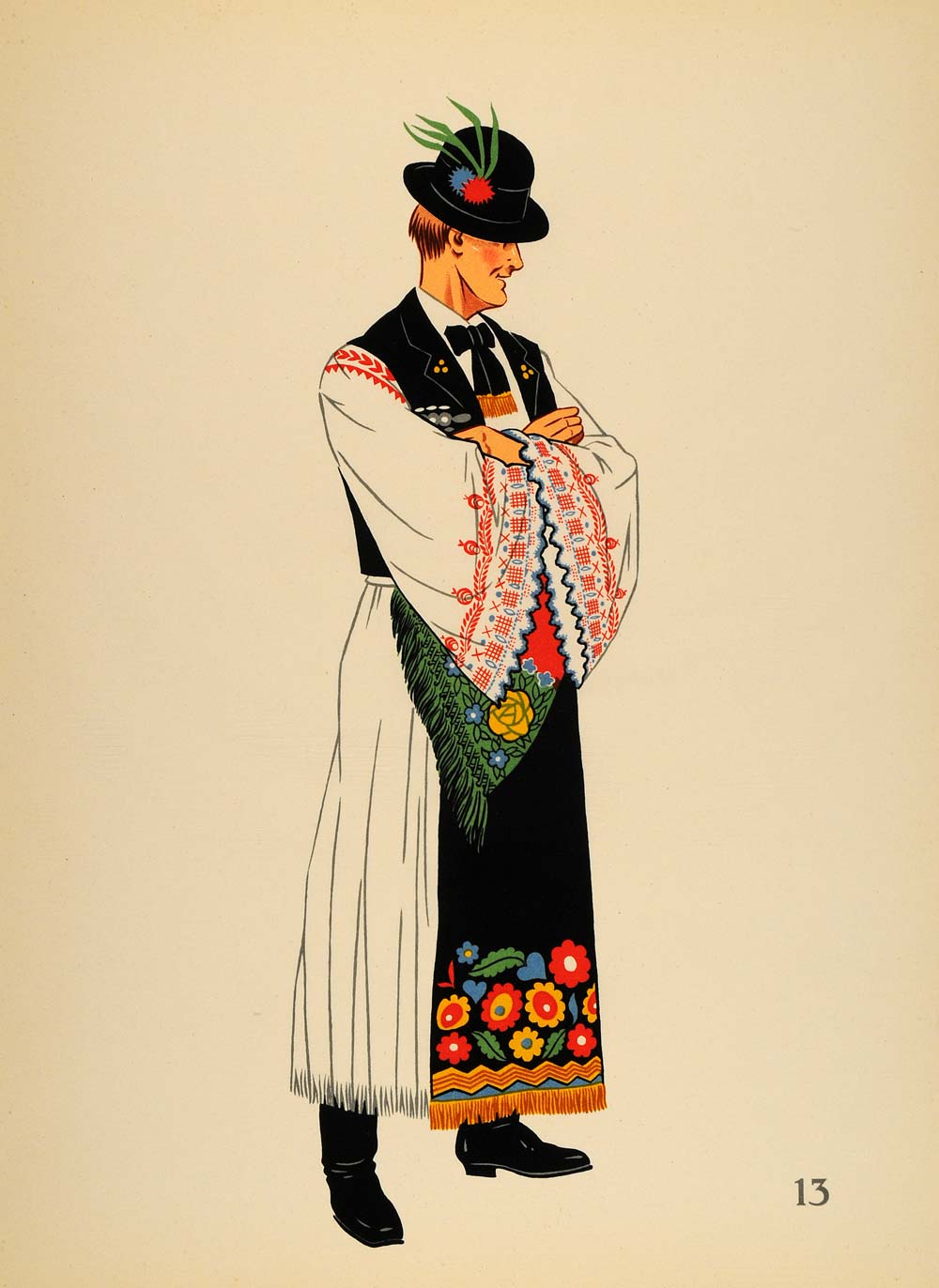 1939 Peasant Costume Man Mezokovesd Hungary Lithograph - ORIGINAL COS4