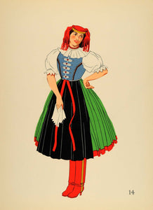 1939 Costume Girl Dress Red Boots Rimoc Hungary Litho. - ORIGINAL COS4