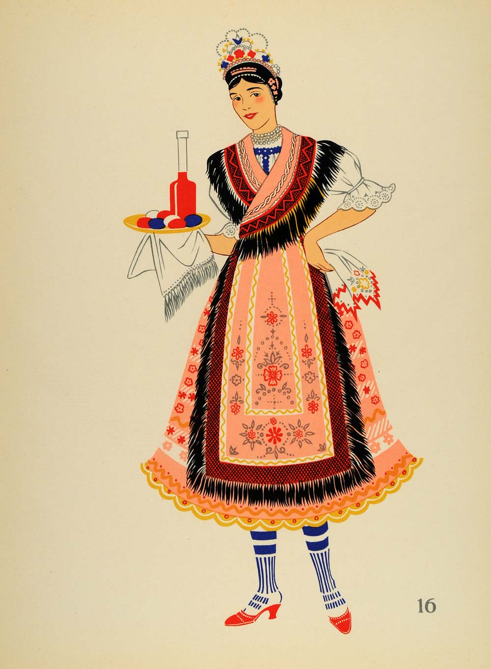 1939 Costume Woman Apron Sarkoz Hungary Lithograph NICE - ORIGINAL COS4