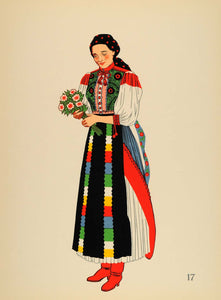1939 Peasant Costume Woman Kalotaszeg Hungary Litho. - ORIGINAL COS4