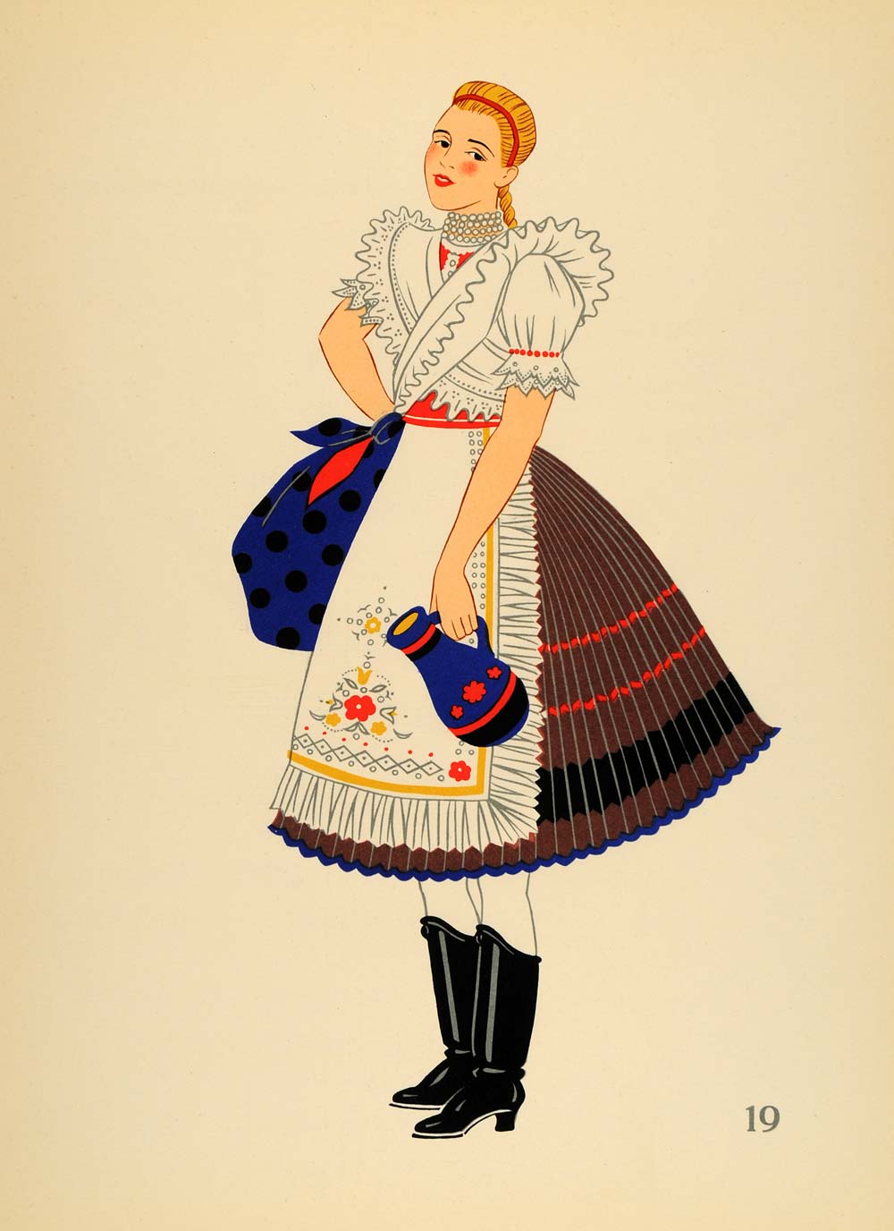 1939 Costume Woman Dress Boots Bujak Hungary Lithograph - ORIGINAL COS4