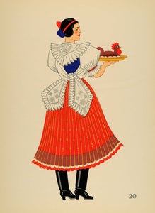 1939 Peasant Costume Woman Boldog Hungary Lithograph - ORIGINAL COS4