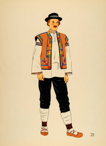 1939 Peasant Costume Man Hutsul Slovakia Lithograph - ORIGINAL COS4