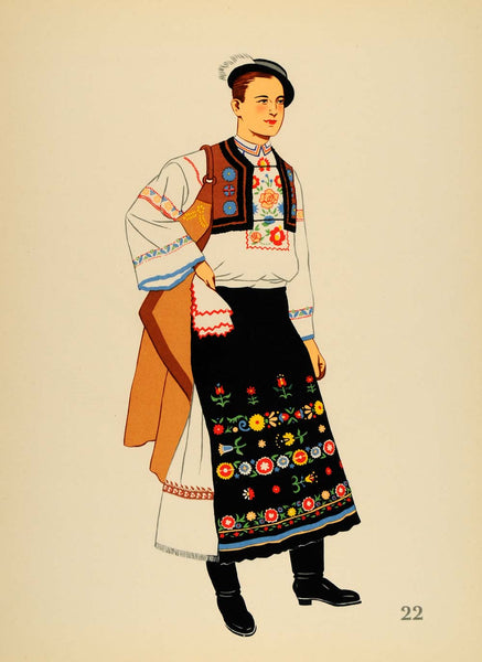 1939 Folk Costume Man Boots Detva Slovakia Lithograph - ORIGINAL