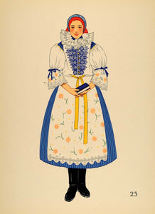 1939 Folk Costume Girl Uherske Hradiste Czech Republic - ORIGINAL COS4