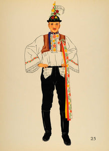 1939 Folk Costume Man Kyjov Czech Republic Lithograph - ORIGINAL COS4