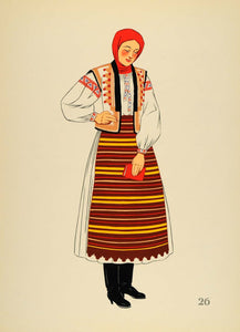 1939 Folk Costume Woman Hutsul Slovakia Lithograph - ORIGINAL COS4