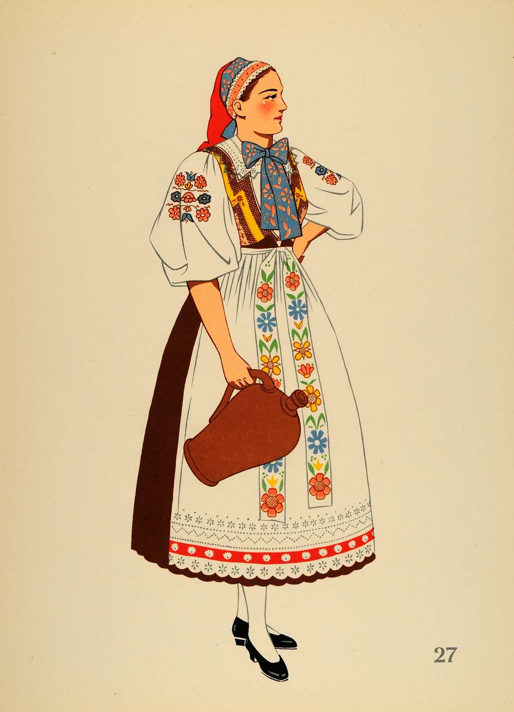 1939 Folk Costume Woman Bratislava Slovakia Lithograph - ORIGINAL COS4