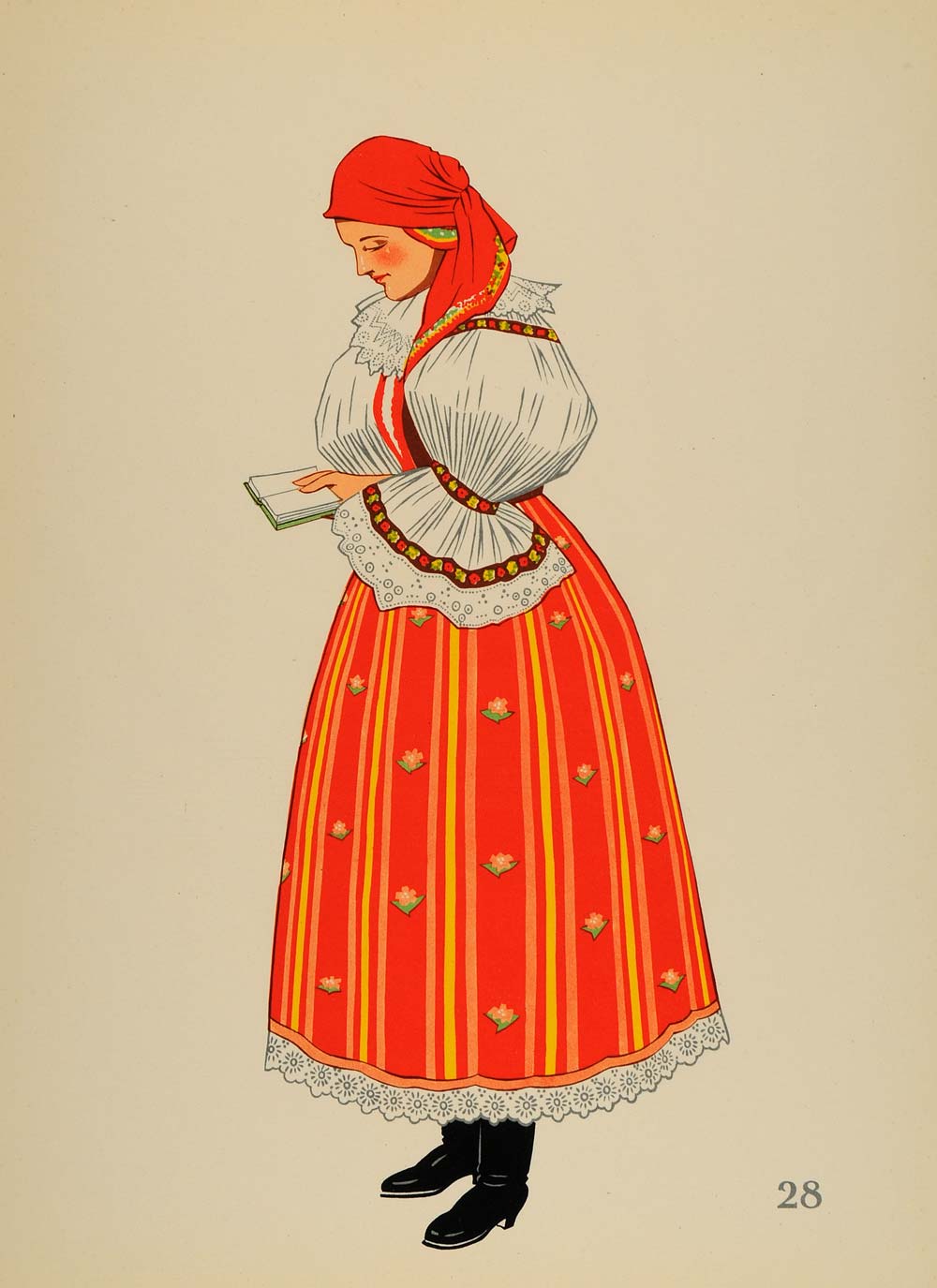 1939 Bohemian Folk Costume Woman Bohemia Lithograph - ORIGINAL COS4