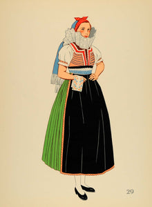 1939 Czech Folk Costume Woman Lace Collar Lithograph - ORIGINAL COS4