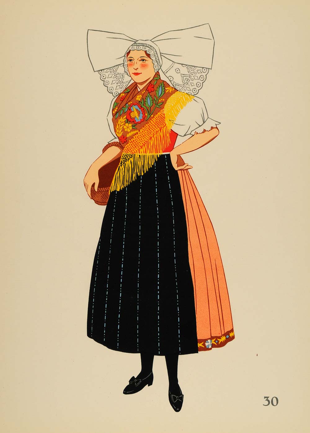1939 Czech Folk Costume Woman Plzen Bohemia Lithograph - ORIGINAL COS4