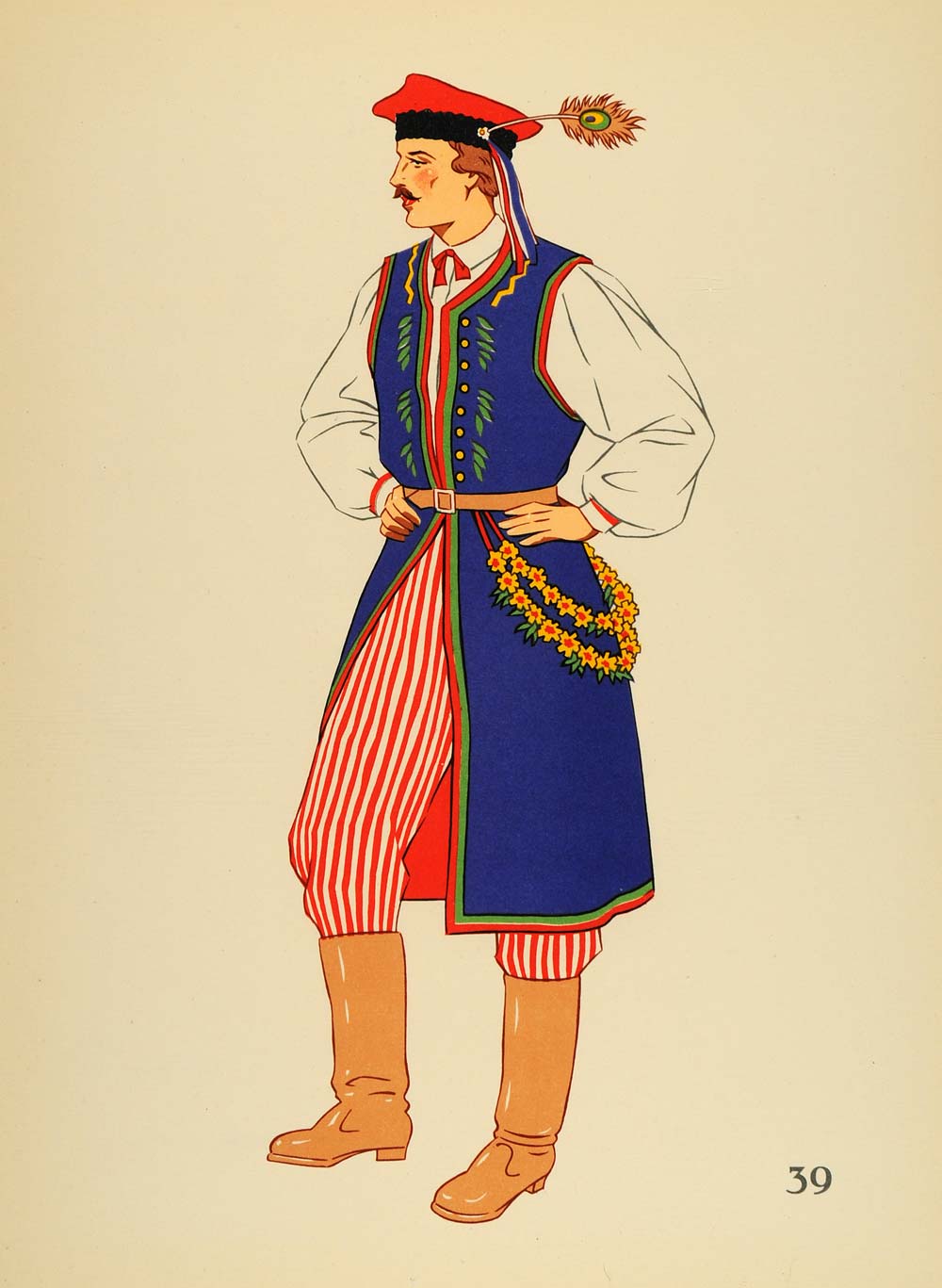 polish traditional dress 1939 Polish Folk Costume Man Krakow Poland Lithograph