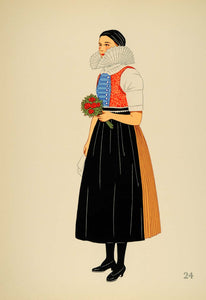 1939 Folk Costume Woman Moravia Czech Republic Litho. - ORIGINAL COS4