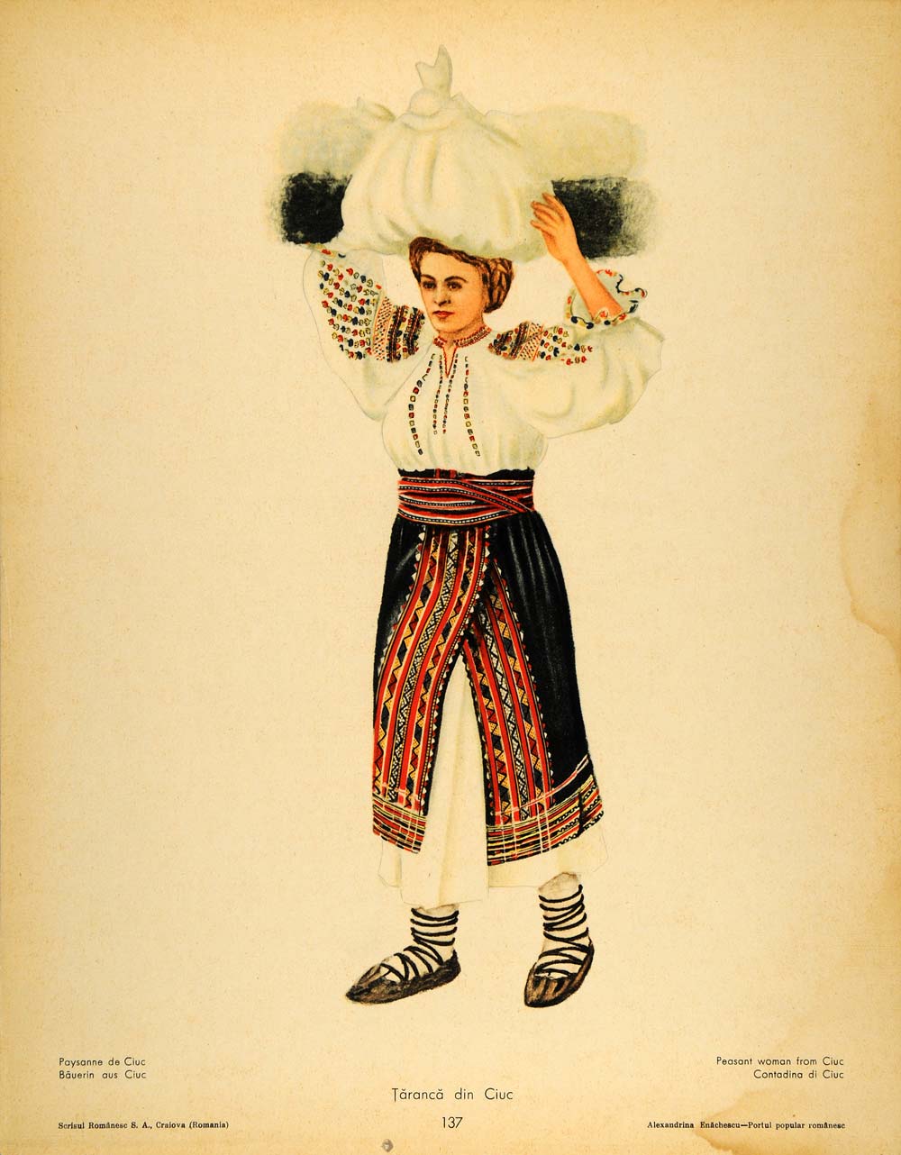 1937 Costume Peasant Woman Miercurea Ciuc Romania Print - ORIGINAL COS5