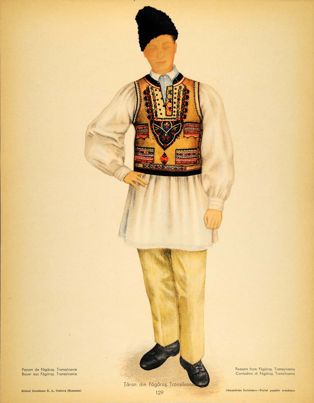 1937 Folk Costume Romanian Peasant Man Fagaras Print - ORIGINAL COS5