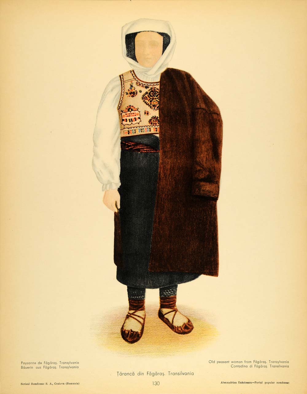 1937 Folk Costume Romanian Peasant Woman Fagaras Print - ORIGINAL COS5