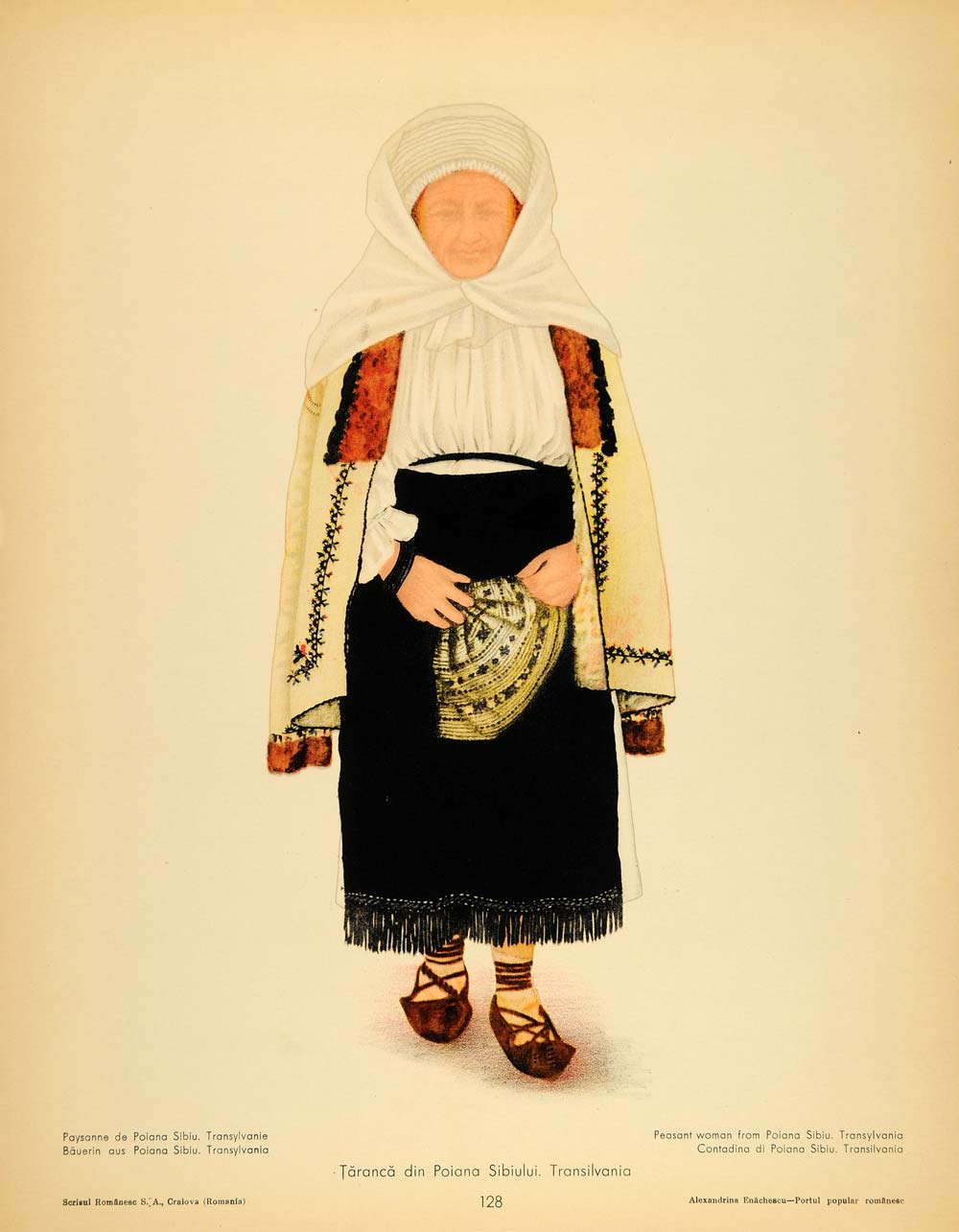 1937 Folk Costume Romanian Woman Poiana Sibiului Print - ORIGINAL COS5